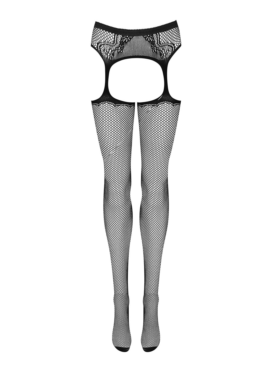 A further look at the black crotchless knit garter stockings