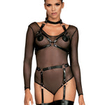 The black cupless harness with adjustable leather-like straps