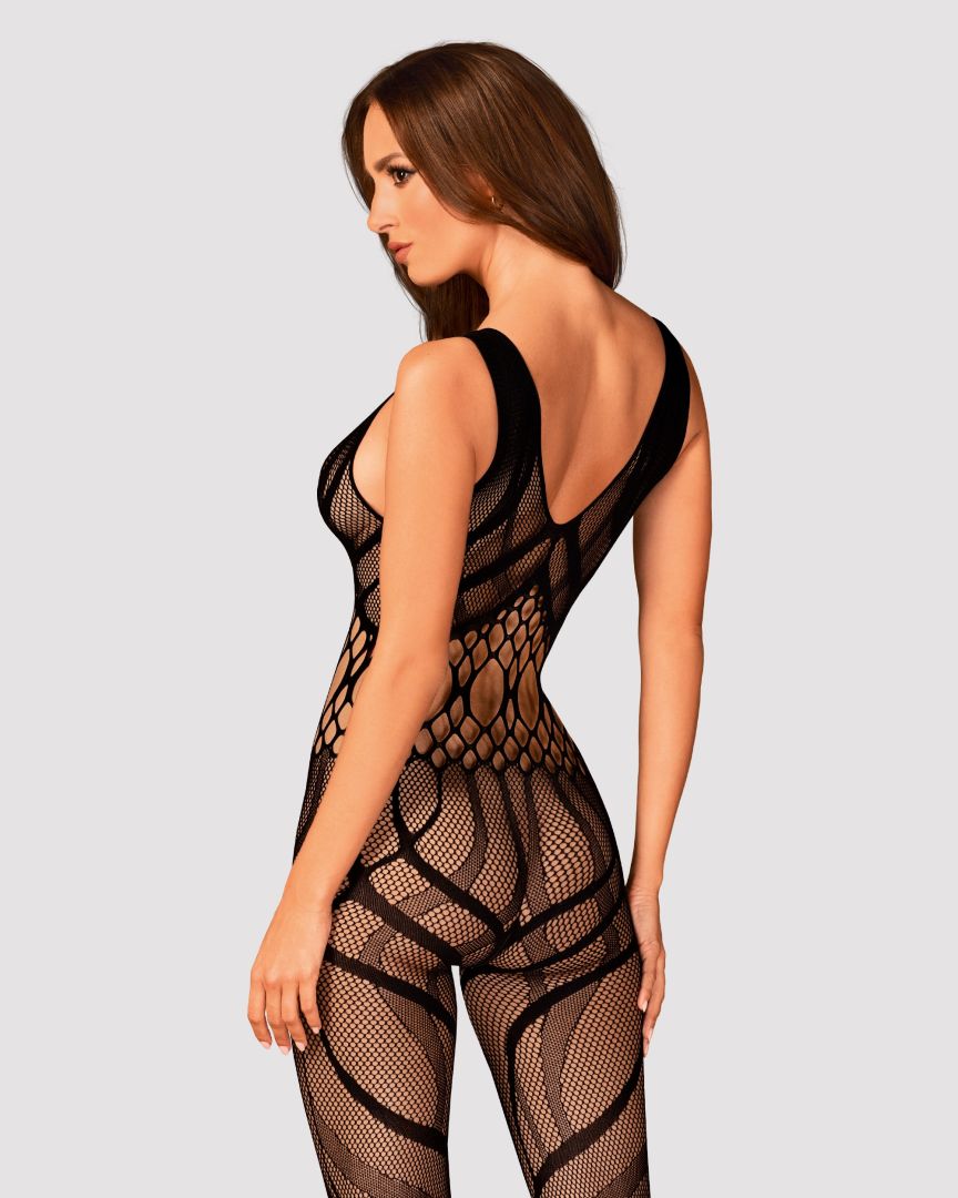 The black cutout knit bodystocking seen from another angle