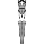 The black cutout mesh bodystocking, seen from a different angle