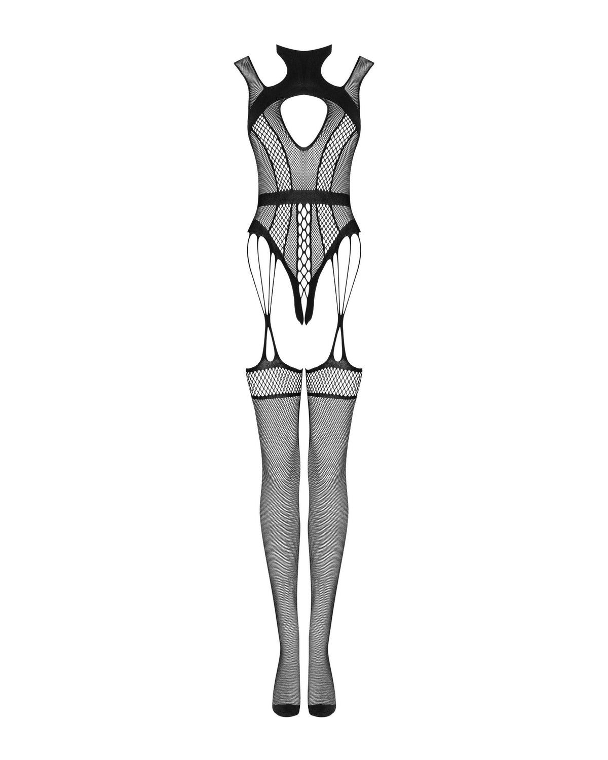The black cutout mesh bodystocking, seen from a different angle