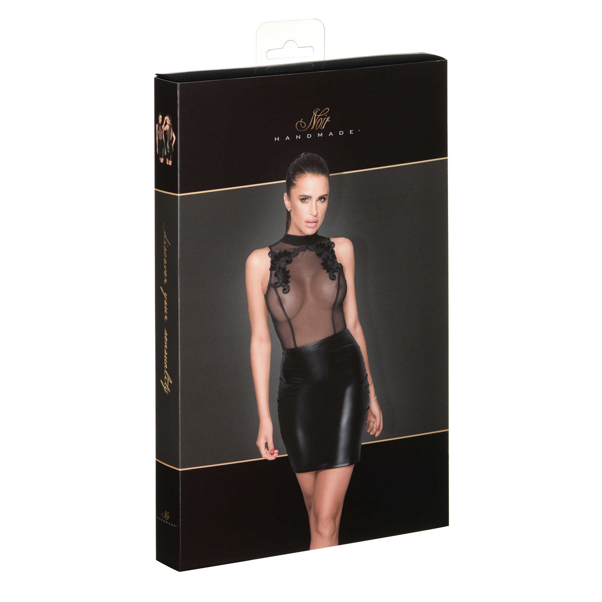 The black embroidered tulle mini dress seen from another angle