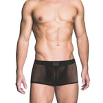 Alternate view of the black fishnet backless men's trunk