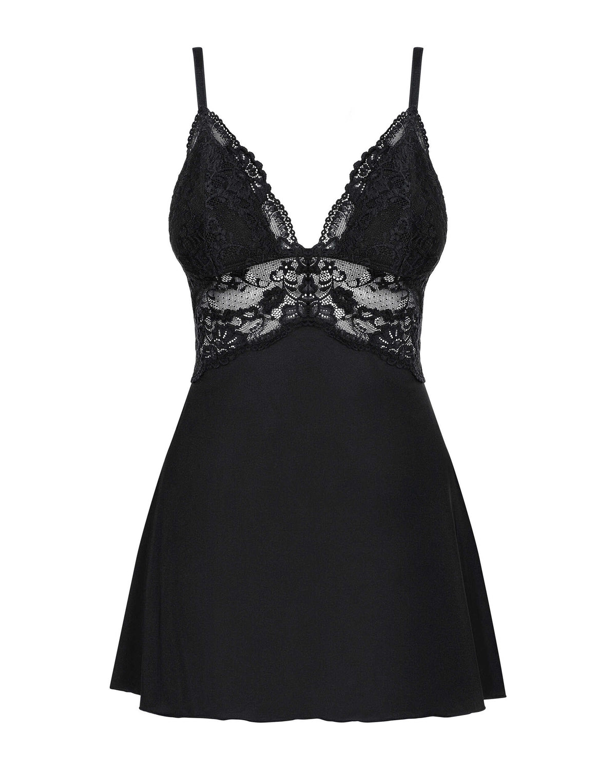 The black flared babydoll, featuring a matching thong