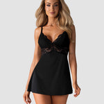 The black flared babydoll with a sheer floral panel below the bust