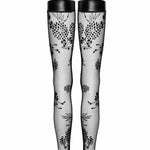 An additional view of the black flocked tulle stockings