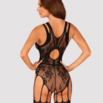 The black floral-geometric bodystocking seen from another angle