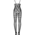 An additional view of the black floral knit bodystocking