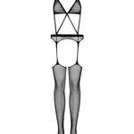 An additional view of the black garter bodystocking