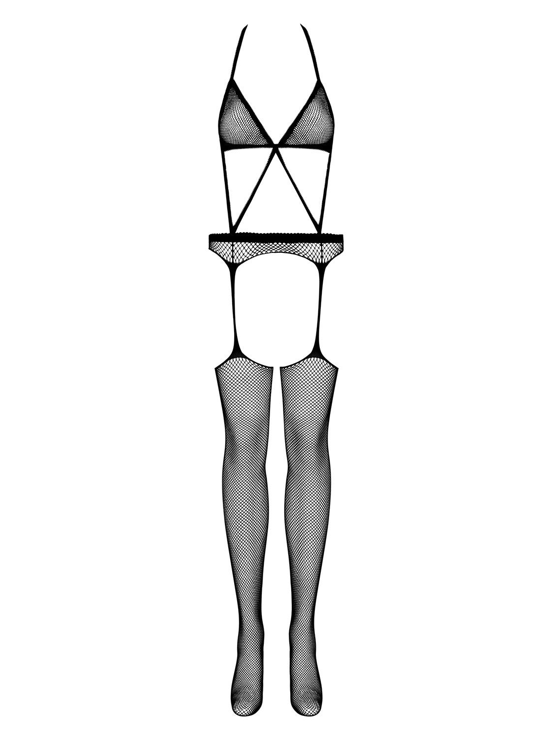 An additional view of the black garter bodystocking