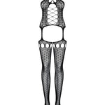 The black geometric bodystocking, featuring an open back