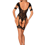 A further look at the black geometric mesh garter bodystocking