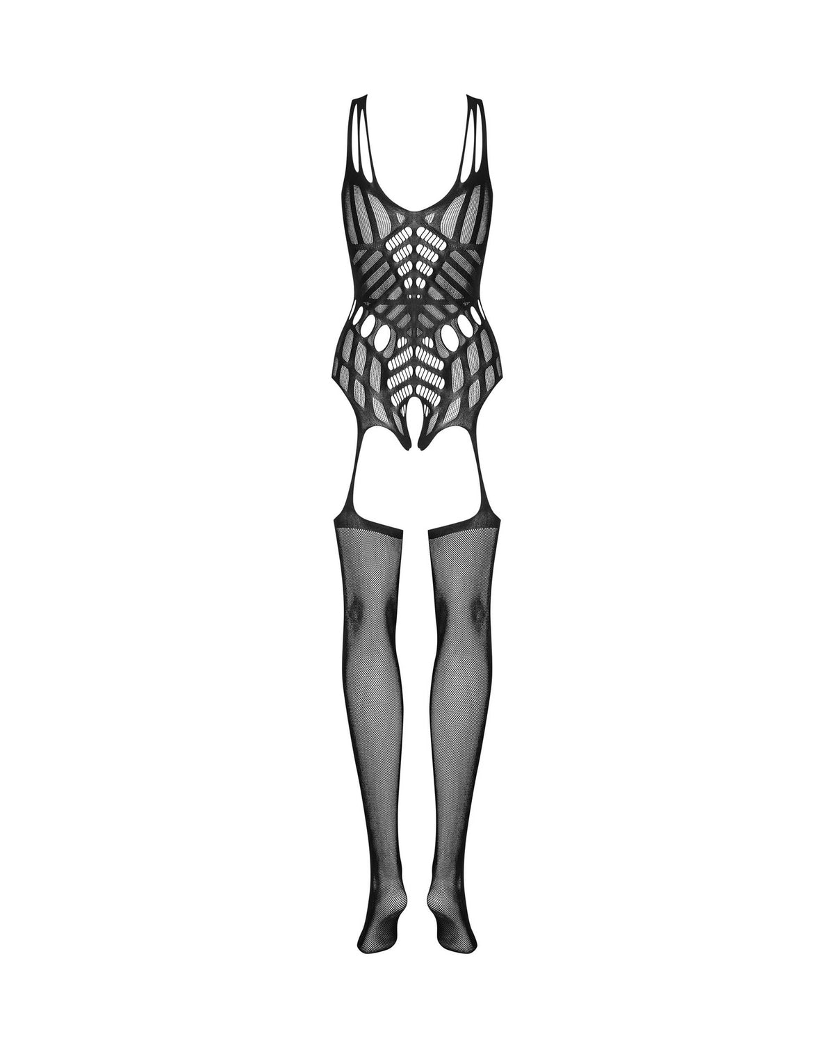 One more view of the black geometric pattern bodystocking