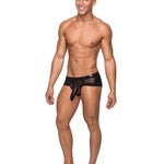 Alternate view of the black sheer mesh men's micro mini short