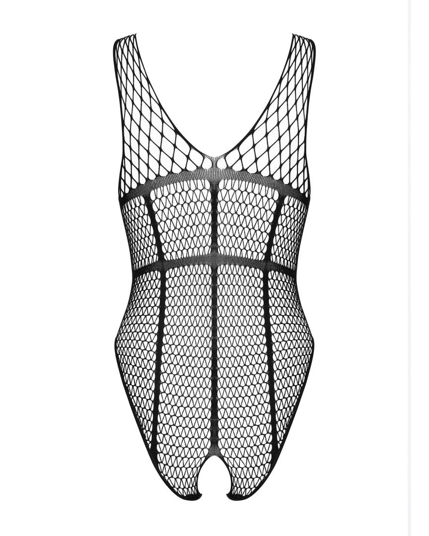 An additional view of the black knit crotchless teddy
