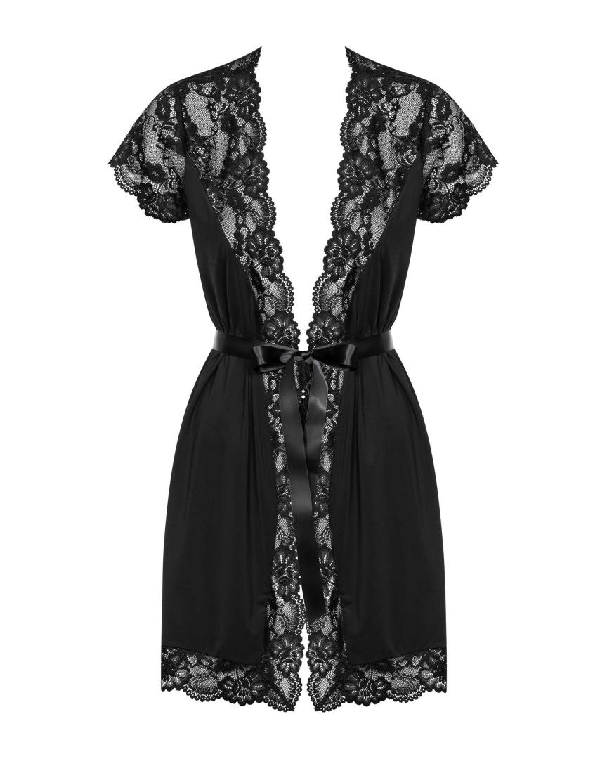 The black lace-trim robe seen from another angle