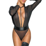 The black long-sleeved mesh bodysuit seen from another angle