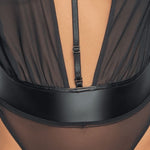 A further look at the black long-sleeved mesh bodysuit