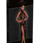 An additional view of the black long tulle dress