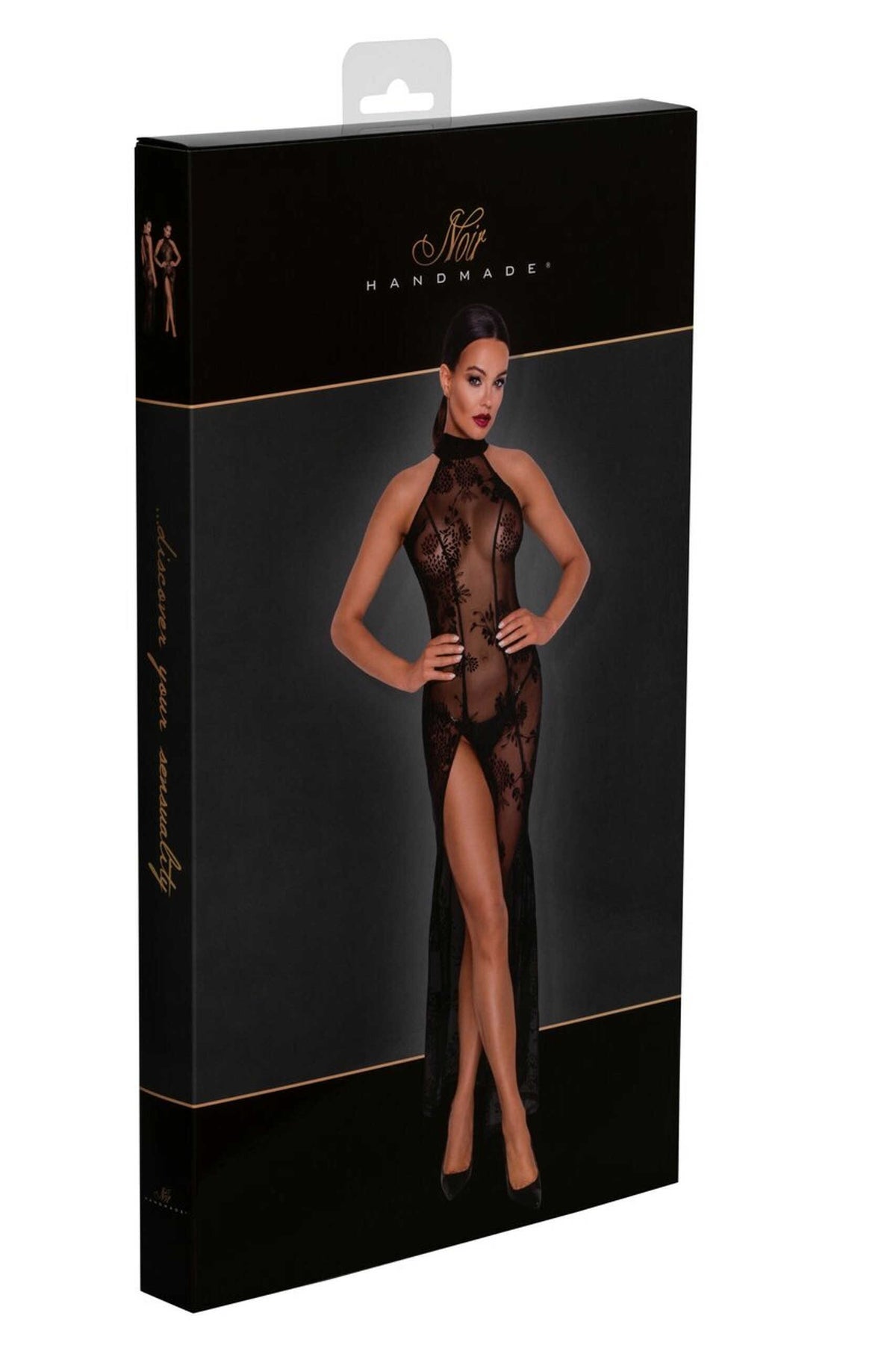 An additional view of the black long tulle dress