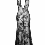 The black long tulle dress, featuring a backless design