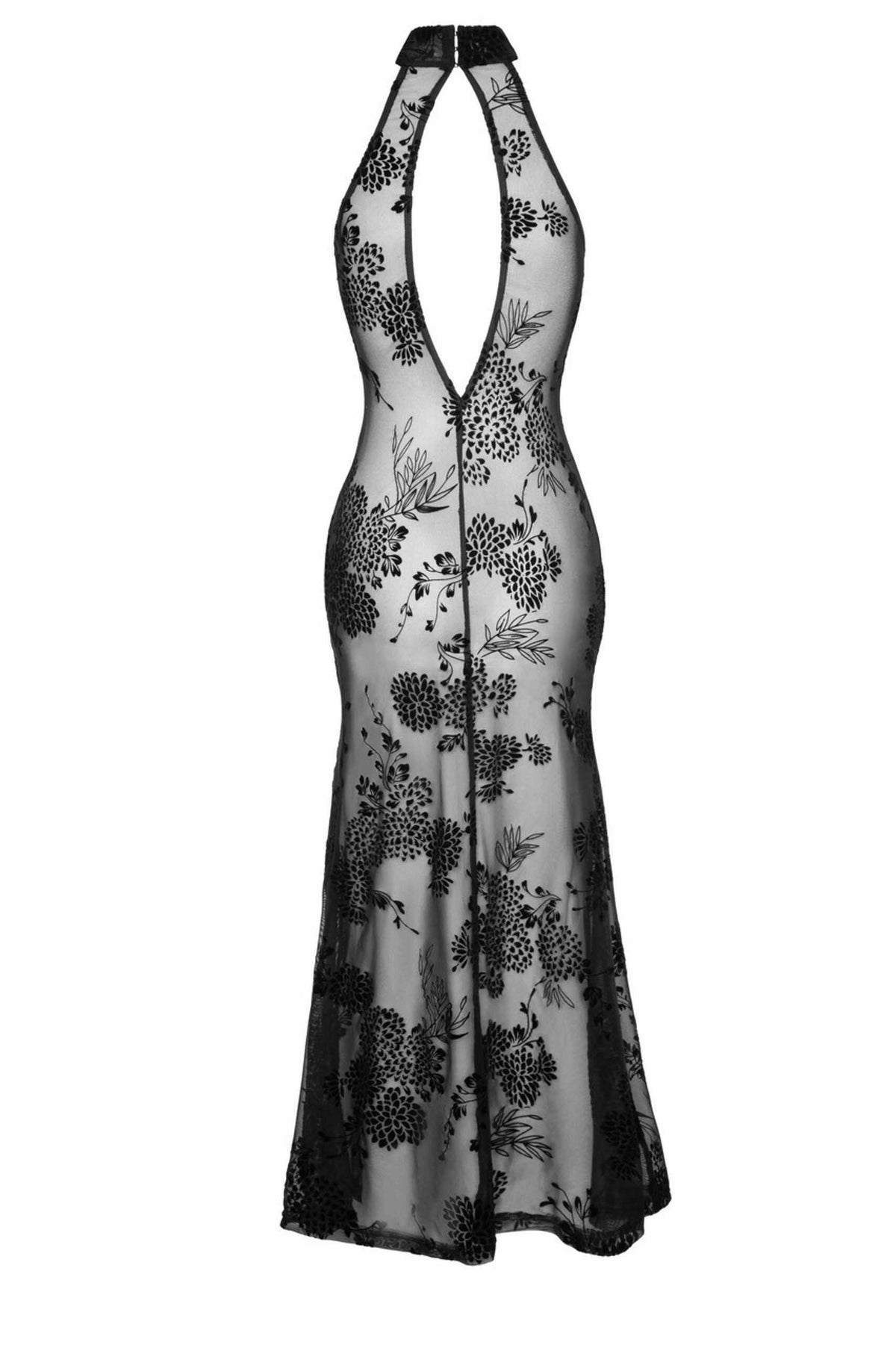 The black long tulle dress, featuring a backless design