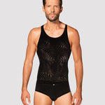 The black men's tank top seen from another angle