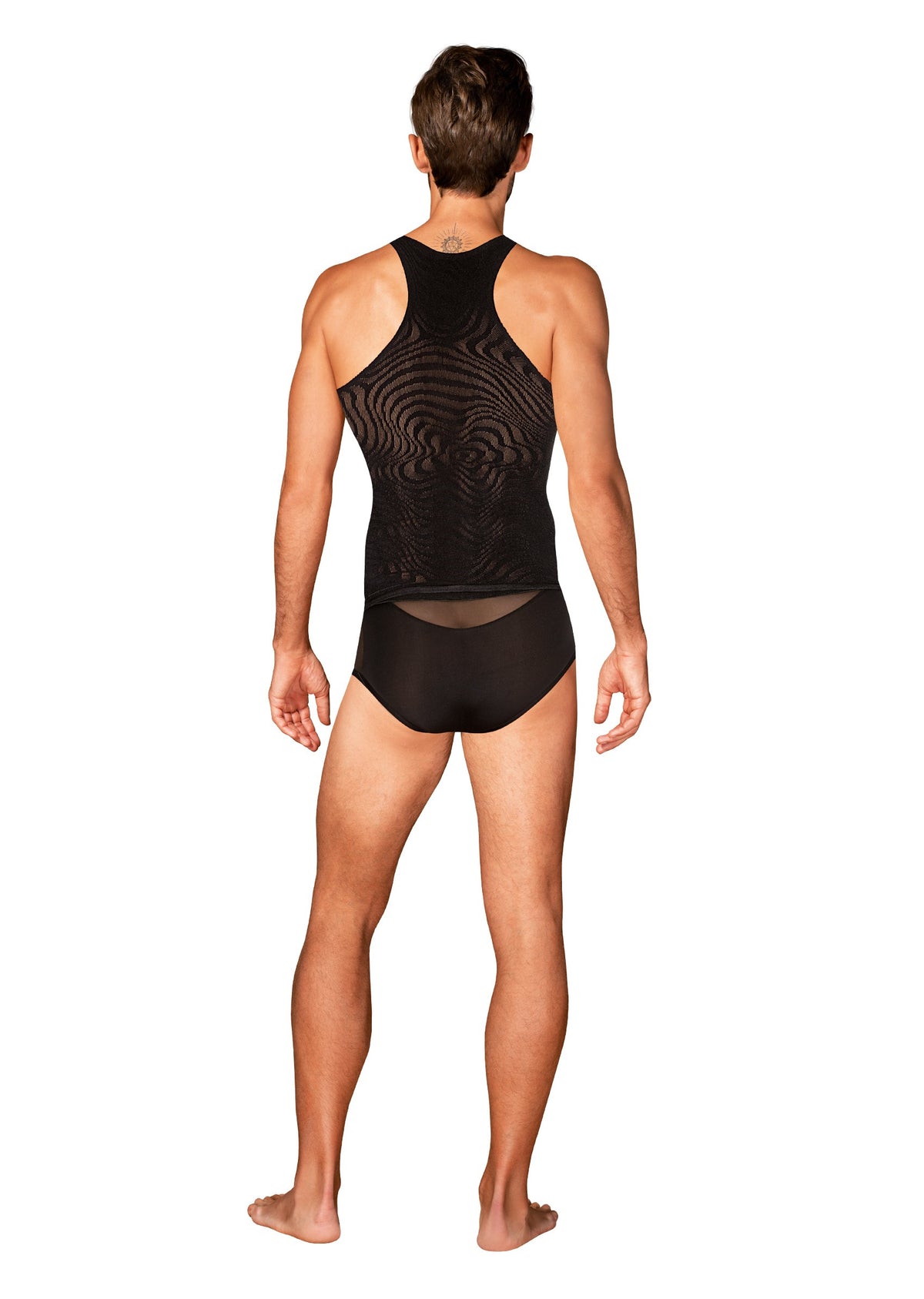 The black men's tank top, seen from a different angle