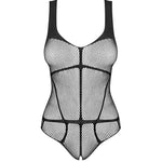 The black mesh crotchless teddy, seen from a different angle
