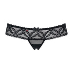 An additional view of the black mesh lace ouvert thong