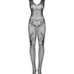 The black modern motif bodystocking, seen from a different angle