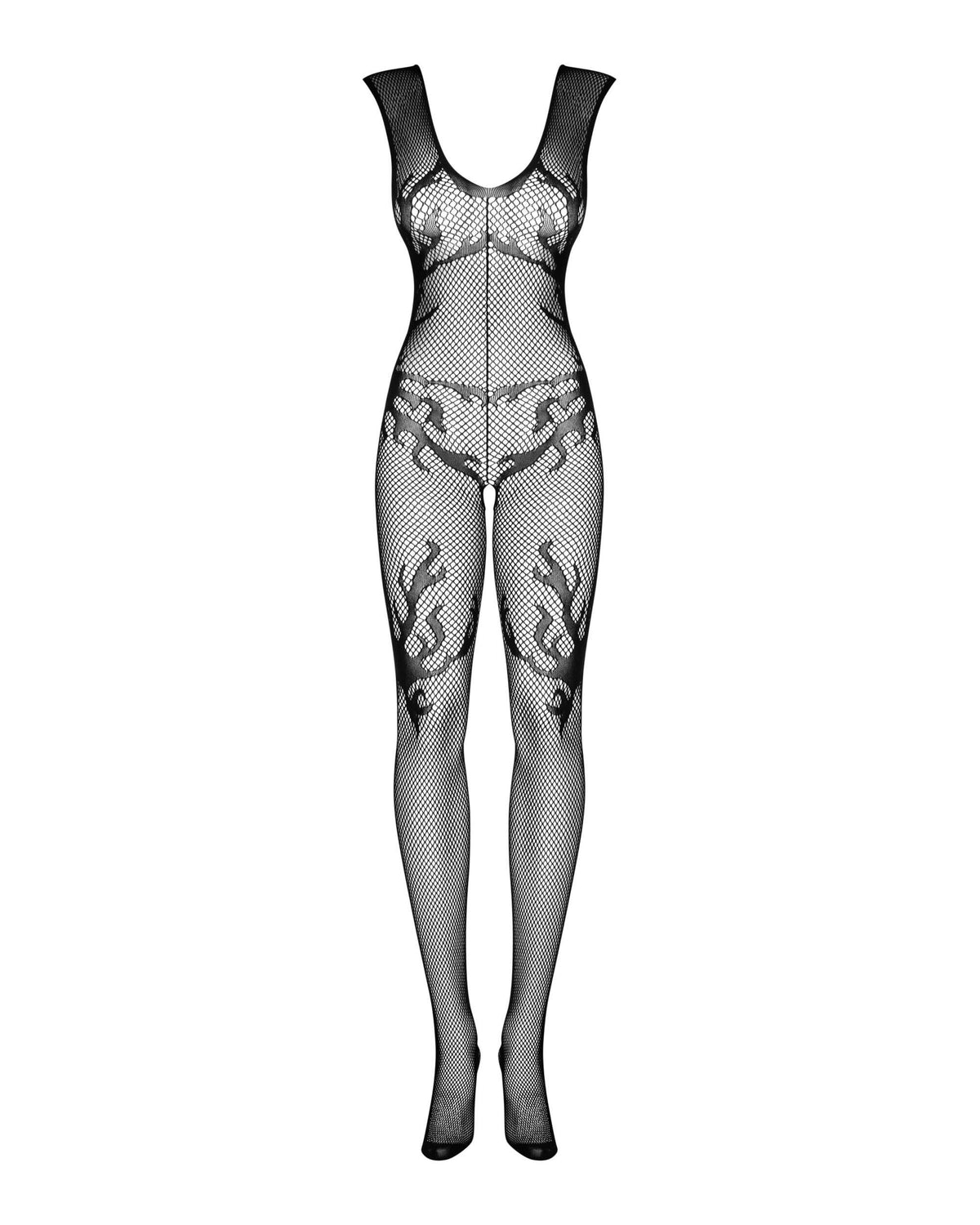 The black modern motif bodystocking, seen from a different angle