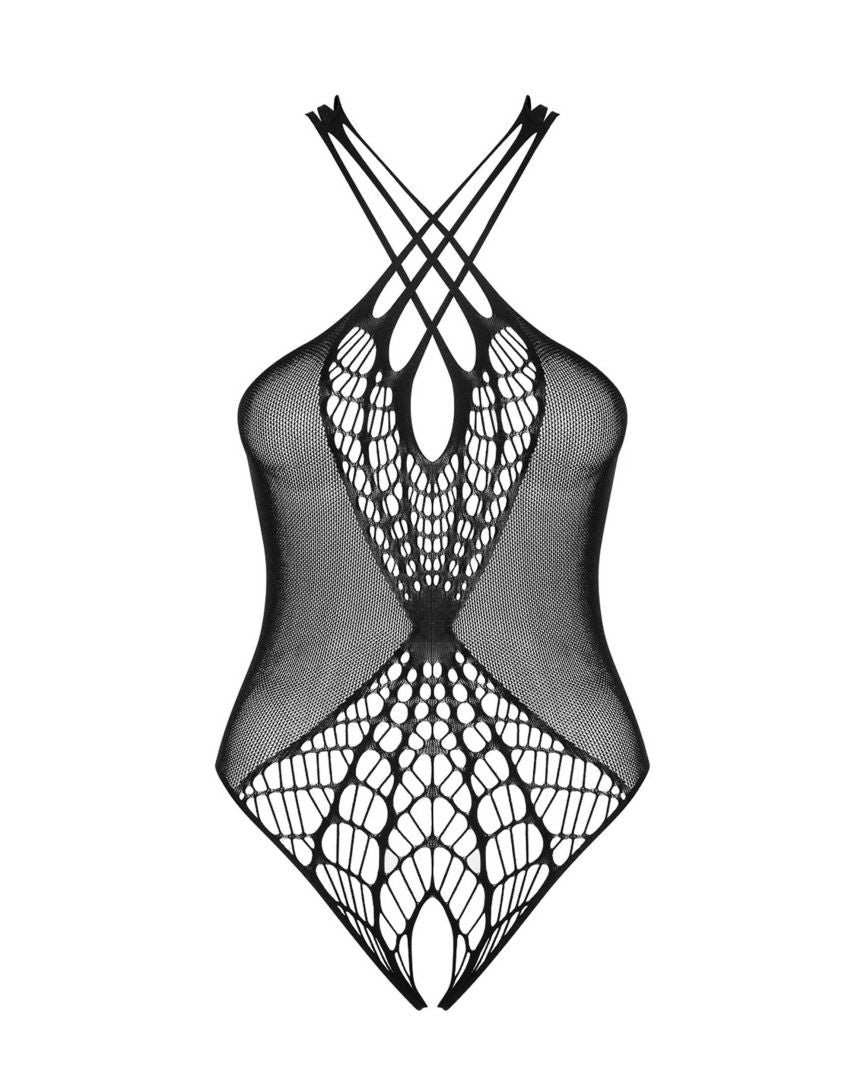 An additional view of the black ouvert knit teddy