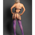 Black and purple ombre halter bodystocking with matching g-string, alternate view