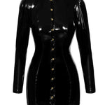 An additional view of the black PVC mini dress