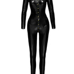 An additional view of the black PVC overall
