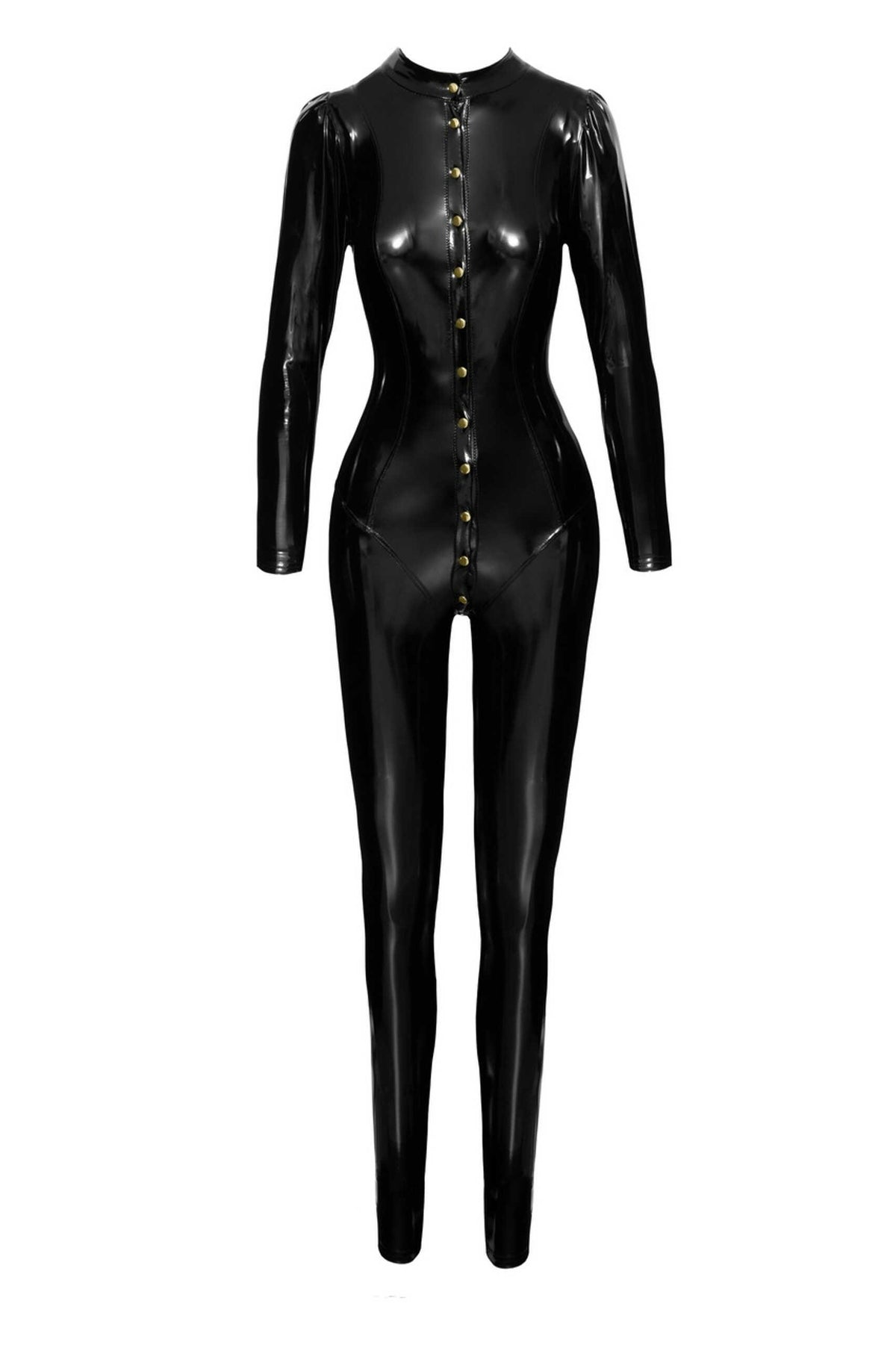 An additional view of the black PVC overall