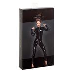 An additional view of the black PVC zip overall