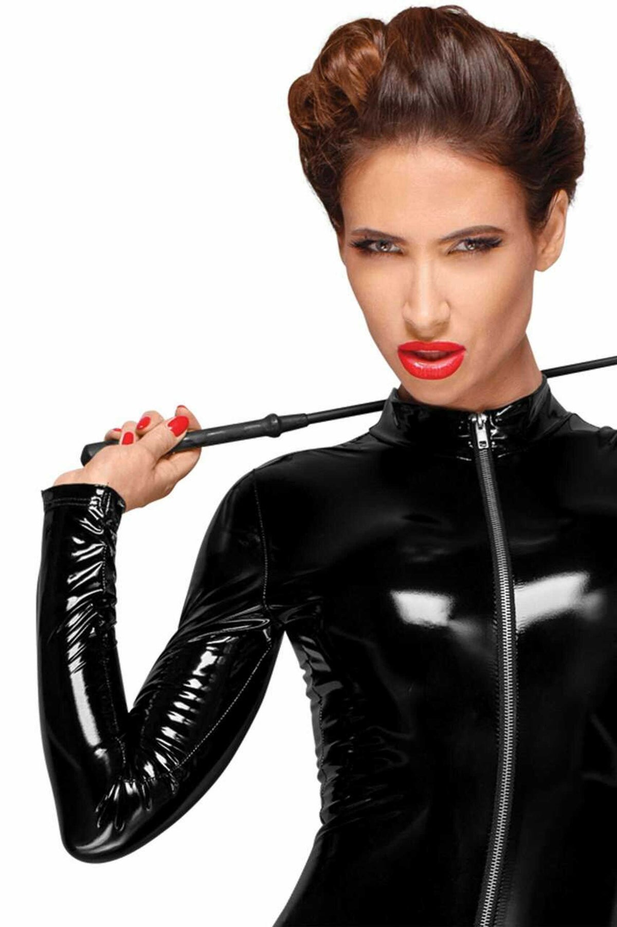 The black PVC zip overall with a neckline-to-crotch zipper