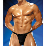Black rip-off men's thong with studs and a Velcro front piece