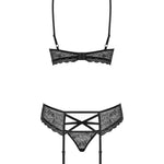 An additional view of the black rose motif garter set