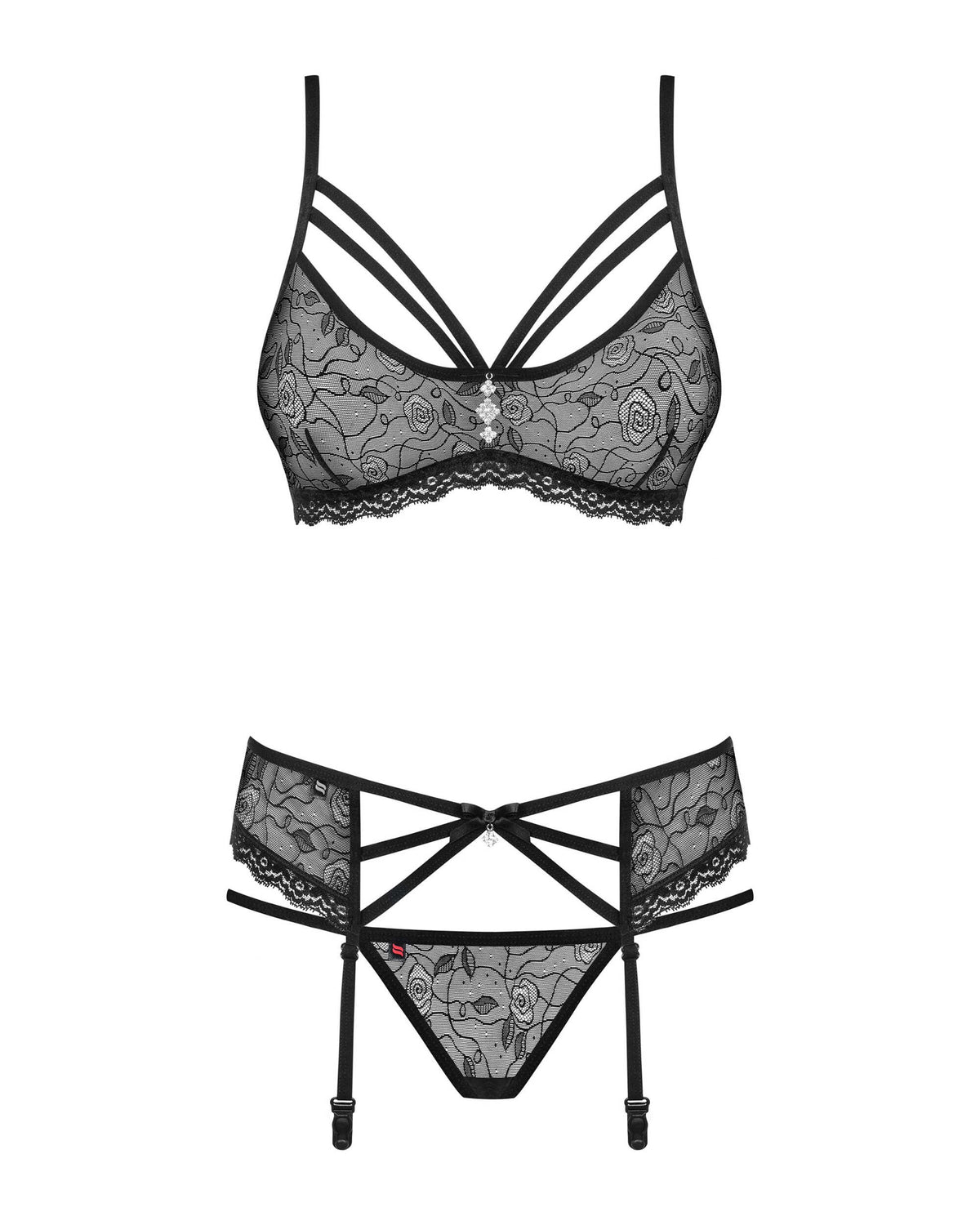 A further look at the black rose motif garter set