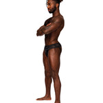 Black lace men's skirt jock with a sheer stretch mesh pouch