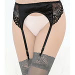 Another angle of the black satin and lace garter belt