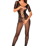 An additional view of the black short-sleeved bodystocking