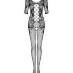 The black short-sleeved bodystocking, seen from a different angle