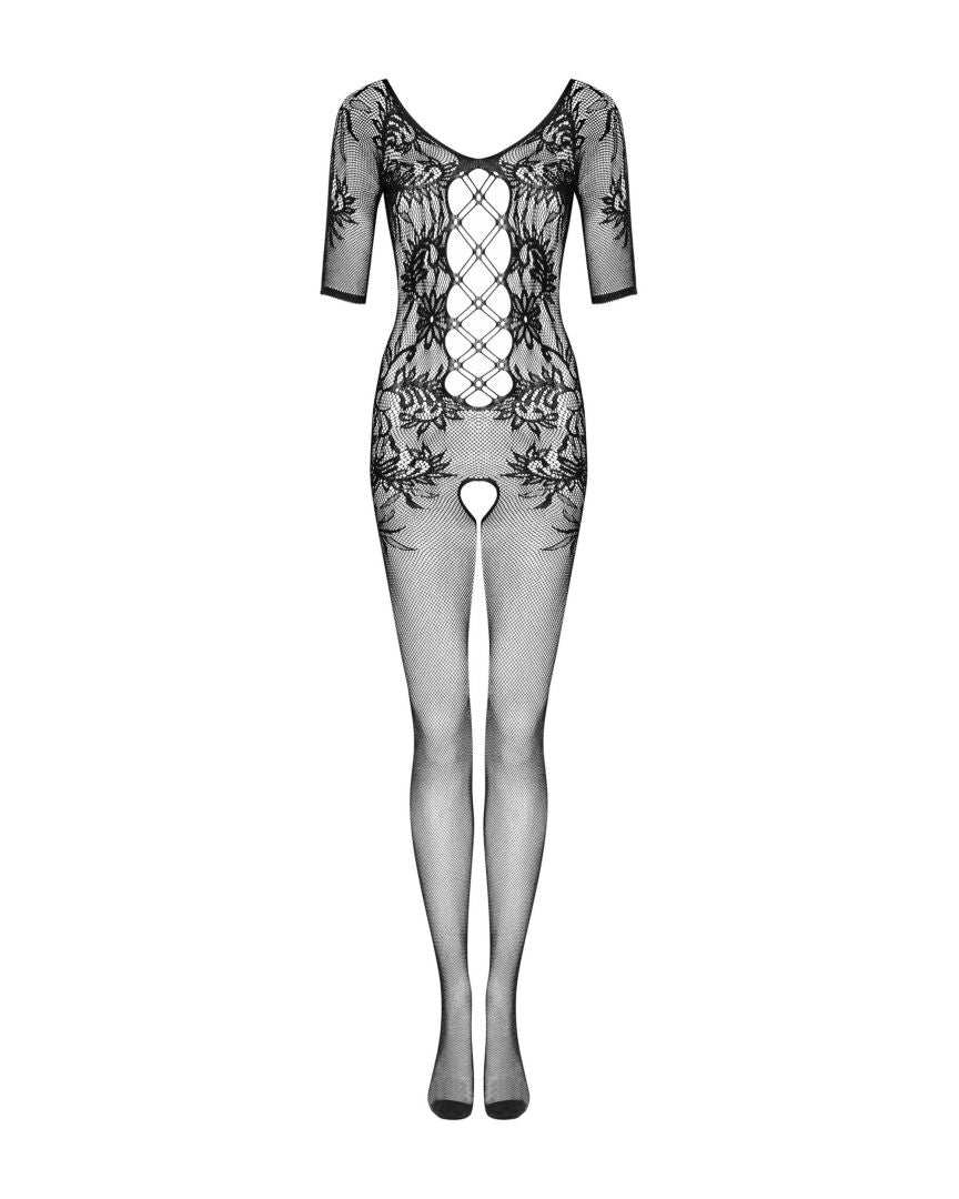 The black short-sleeved bodystocking, seen from a different angle