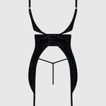 Back view of black velvet mesh chemise from the snake-print lingerie set flat view