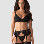 The black triangle cup lace garter set seen from another angle