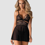 The black tulle babydoll with a soft lace bra and lace waist insert
